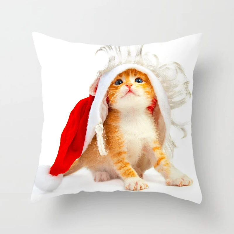 Christmas Cute Santa Hat Pillowcase Cat Dog Pattern Sofa Cushion Suite Room Bedside Home Decor