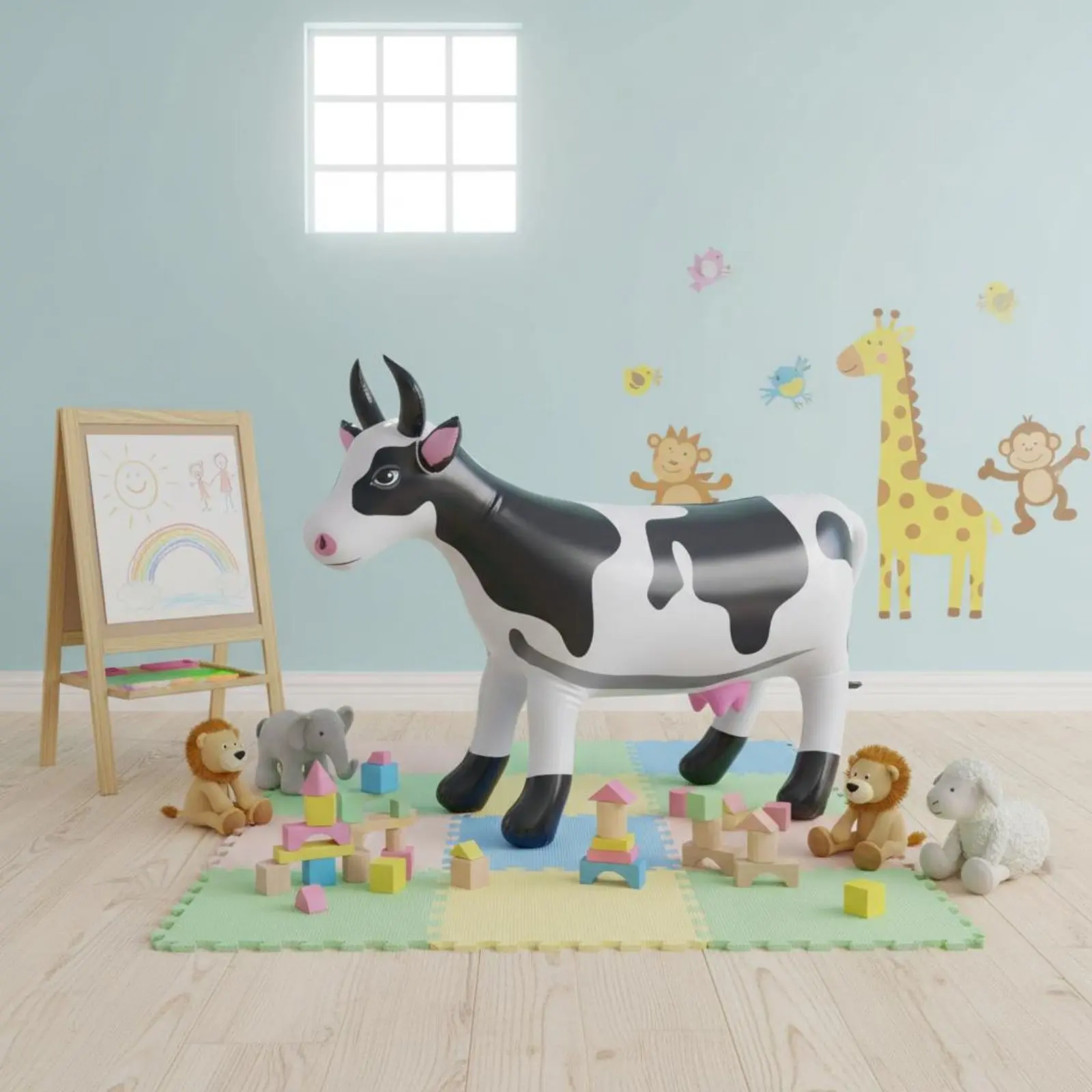 4 Pieces Inflatable Cow Easy to Inflate PVC Inflatable Cow Party Toy Reusable Indoor Outdoor Use for Children