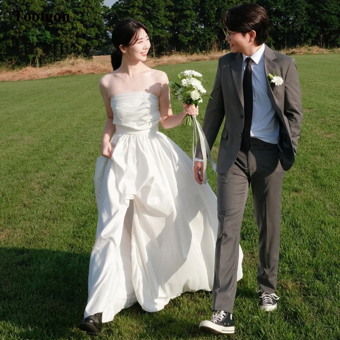 

Toofan Элегантные тафтовые корейские платья невесты Свадебная фотография Свадебные платья с разрезом Простое вечернее платье по индивидуальному заказу