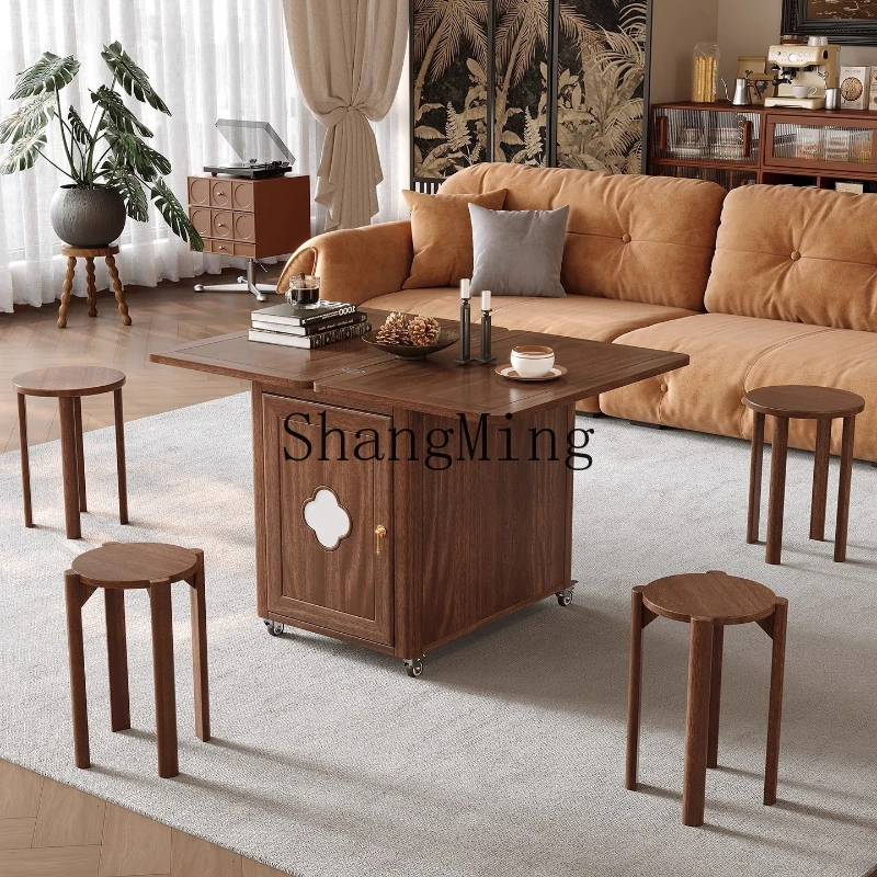 

FG solid wood walnut cart side cabinet removable tea cabinet sofa dining side cabinet