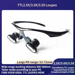 New Arrival Affordable Dental TTL Loupes 2.5X/3.0X/3.5X(Through The Lenses) IPD 52-72mm Tailor Made TTL Medical Loupes