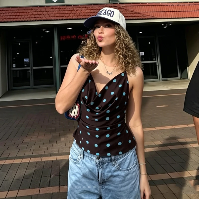 Damen-Top mit Polka Dots, sexy, rückenfrei, Camisole-Tops, weibliche Sommerkleidung, ärmellos, Y2K-Tanktops, schicke Alltags-Freizeit-Tops, Damenweste