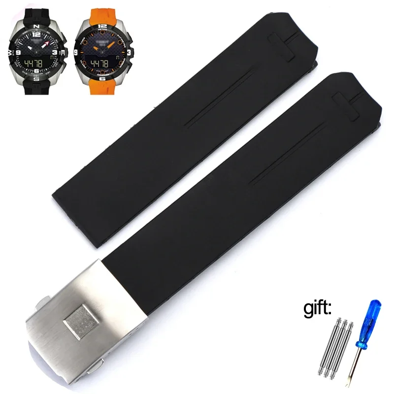 20mm 21mm Black Orange Silicone Rubber Strap FOR Tissot TOUCH COLLECTION EXPERT SOLAR Series T091T013 T081 Men\'s Watch bracelet