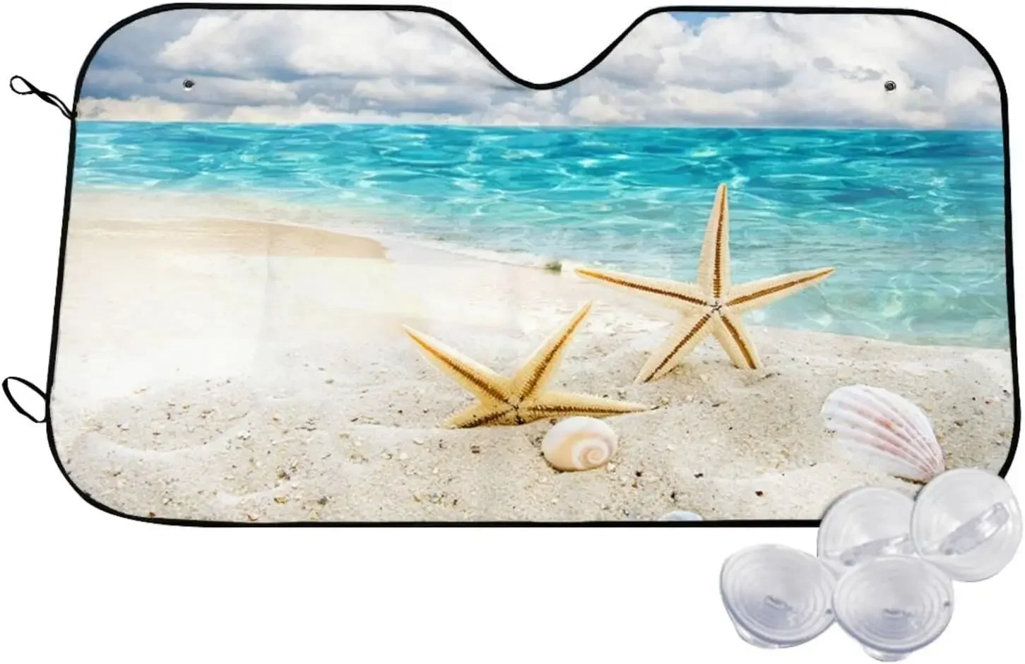 Beautiful Beach Starfish Pattern Sun Shade Front Window Sunshade for Most Sedans SUV Blocks Max Uv Rays Keep Your Vehicle Cool