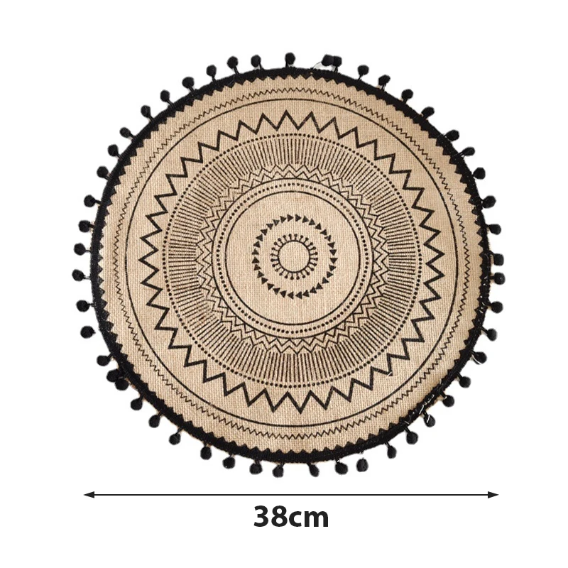 Bohemian Round Placemat 38cm Woven Jute Fringe Table Mats with Tassel for Dining Room INS Hot Table Decors