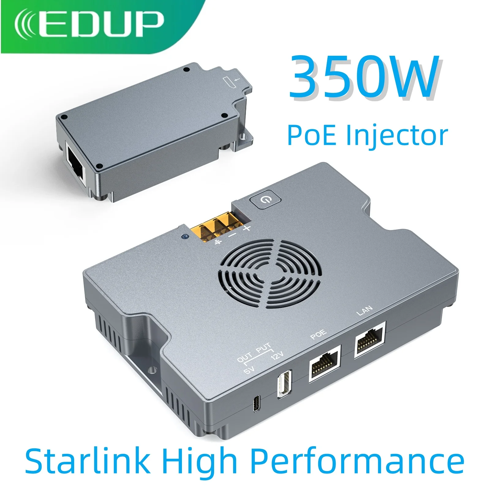 EDUP SK0116+9605GS(HP) 350W Gigabit PoE Injector with Starlink Cable for Starlink High Performance Flat HP Power Adapter