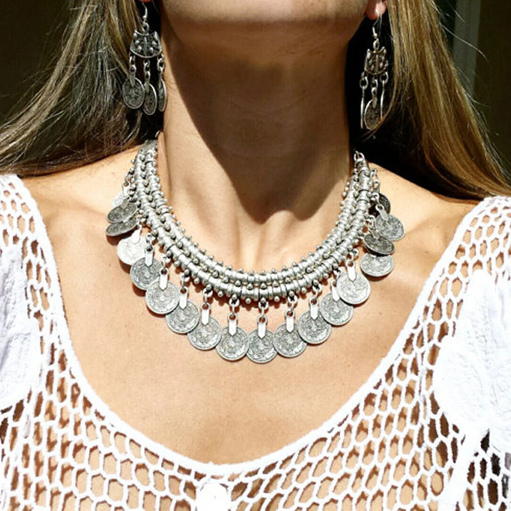 Women Accessories Pakistan - Vintage legering munten kwast choker ketting