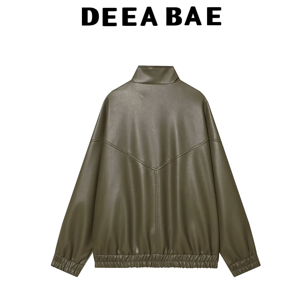 DEEABAE 2025 冬 レディース カジュアル ジップアップ 長袖 スタンドカラー PU フェイクレザー パイロットジャケット コート