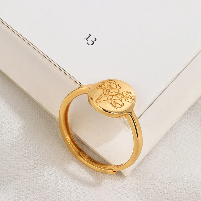 Handmade Flower Ring ,Minimalistic Statement Ring with Botanical Engraved Delicate Personalized Jewelry Gift for Women