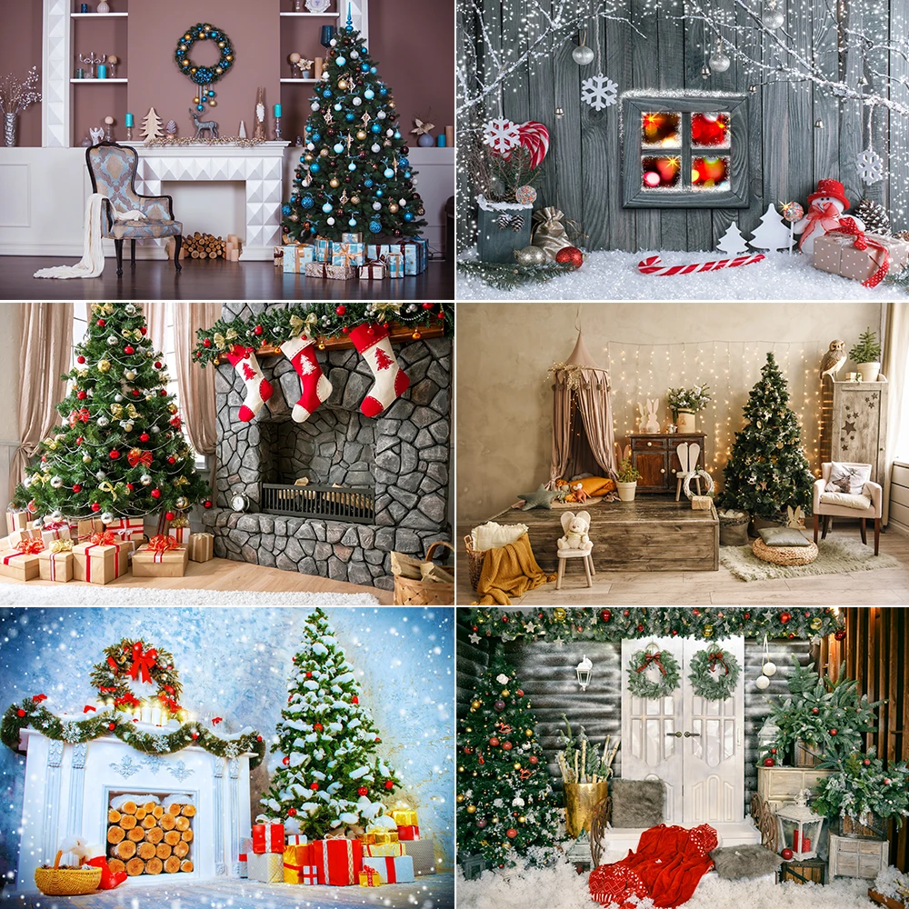 

Christmas Photographic Background Fireplace Tree Sock Family Party Decoration Banner Children Photocall Vinyl Backdrop Prop