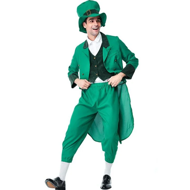 

Men St Patrick's Day Tailcoat Costume Irish Leprechaun Steampunk Retro Cosplay Jacket Coat Hat Halloween Carnival Party Outfits