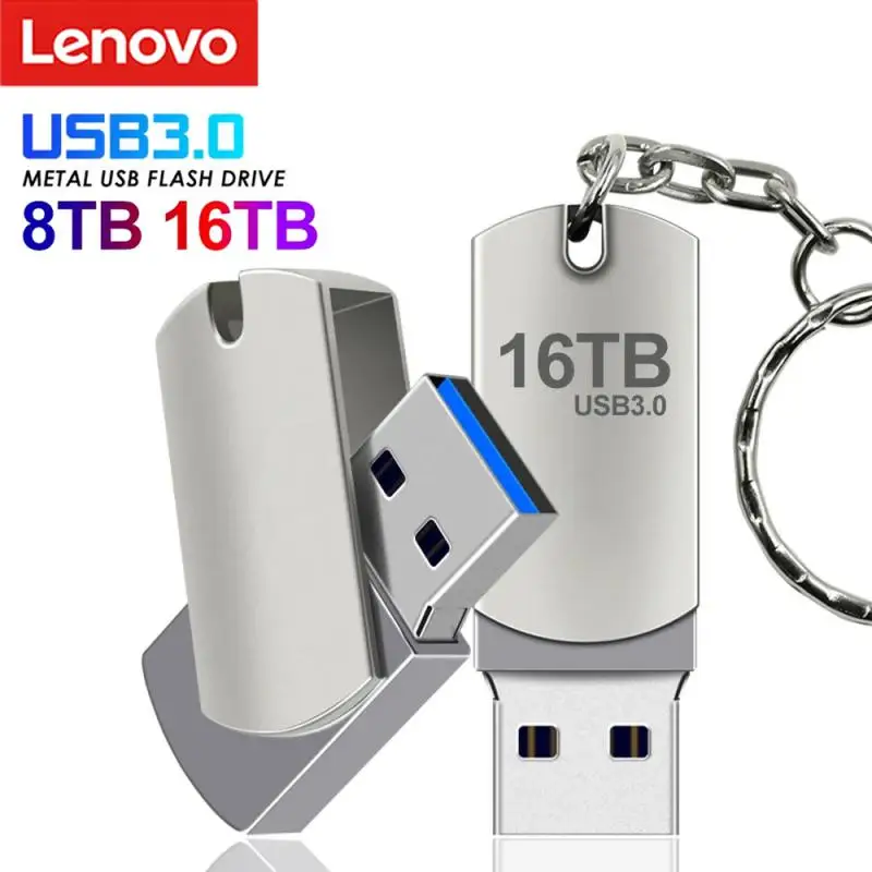 Lenovo-Pen Drive de Metal de Alta Velocidade, USB 3.0 Flash Drives, Memory Stick, Adaptador Tipo C, 8TB, 4TB, 2TB, 16TB