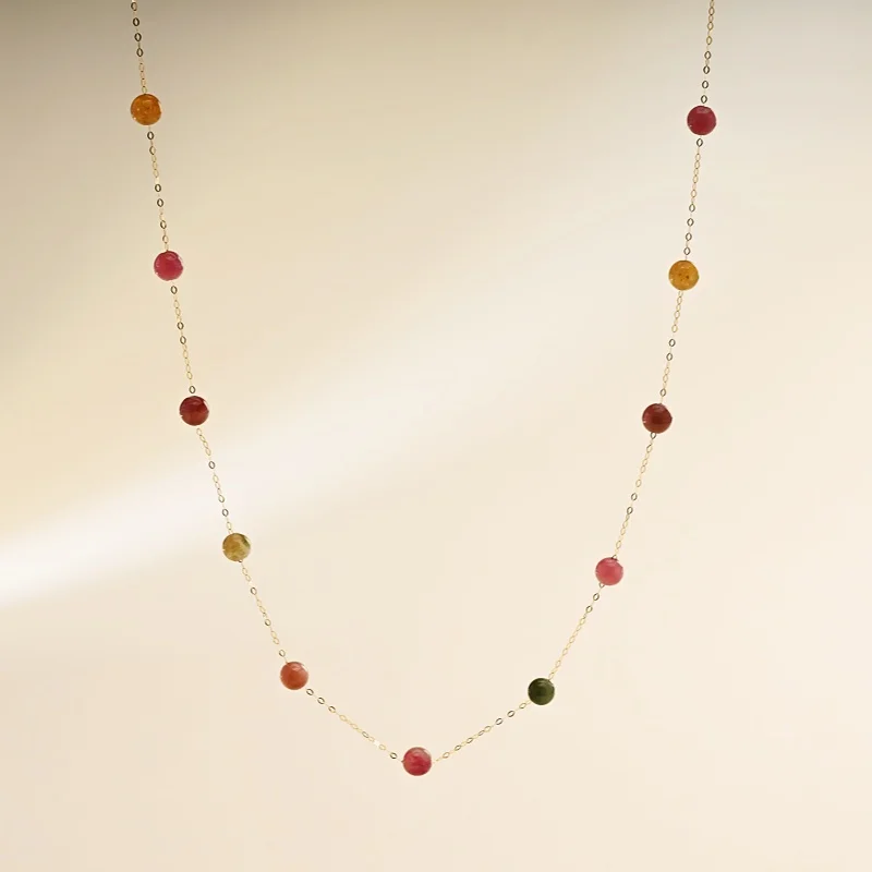 Colorful 18K yellow gold necklace pendant au750 Fine Jewelry Natural tourmaline fashion wedding party gift for girl X1021