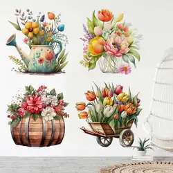 Flower Watercolor Art Wall Sticker Decor Bathroom Toilet Living Room Decor Cabinet  Refrigerator Home Decor Decals S42