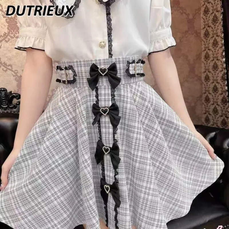 2024 New Bows Plaid Belt Mine Series Mass Production Short Casual Skirt Summer Lolita Japanese Style High Waist Skirts for Women