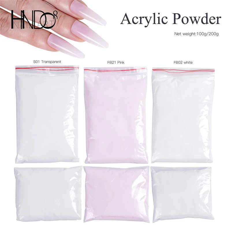 HNDO akrylowy proszek do paznokci różowy biały przezroczysty zanurzanie rzeźba rozszerzenie 3 w 1 Nail Art Dust Poly Monomer 100g/200g luzem