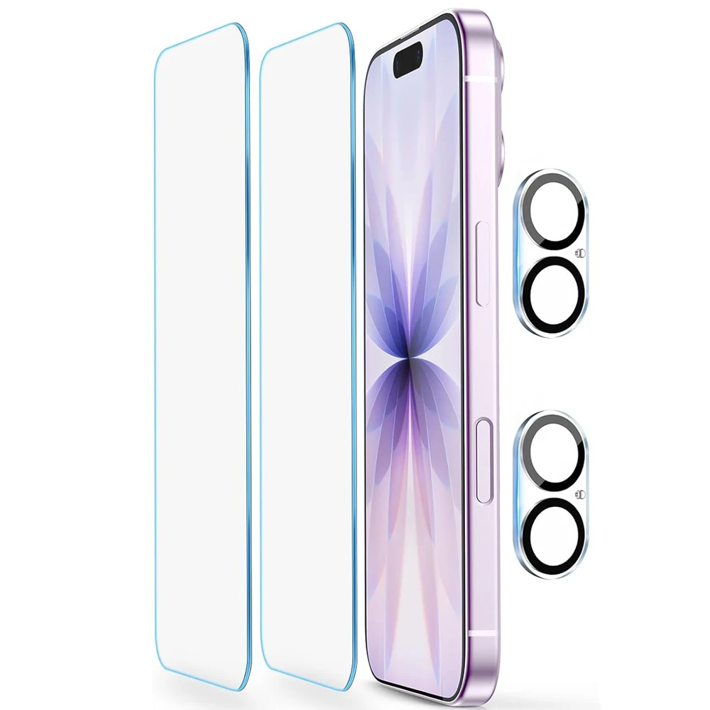 Gehärtetes Glas Displayschutzfolie Kameralinsen-Schutzabdeckung für iPhone 17E 16E 17 Air 16 Pro Max 15 Plus 14 13 Mini 12 11 Flim