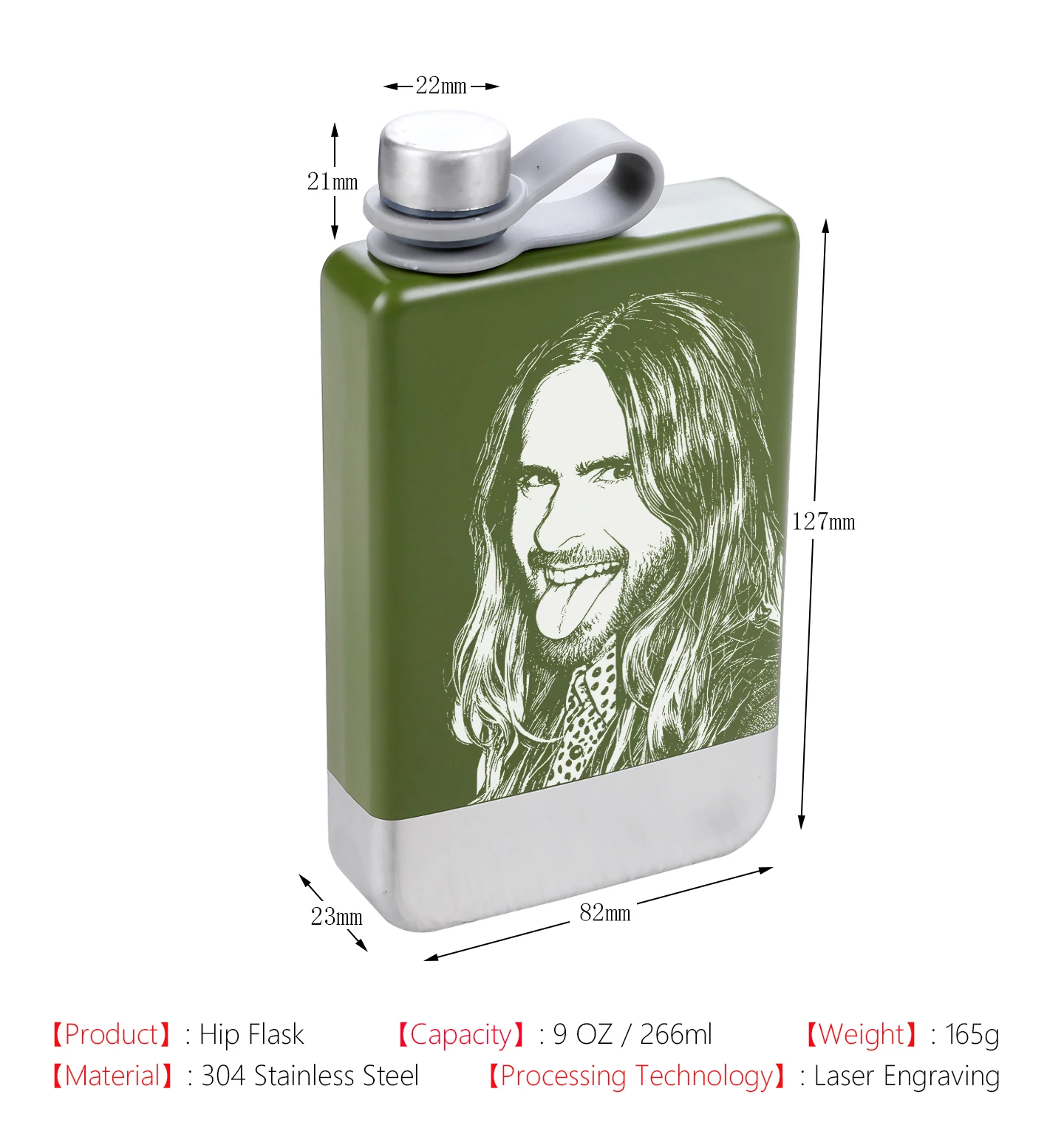 9oz 304 Edelstahl-Hüftflasche mit individuellem Foto, Logo, Text, lasergraviert, tragbare Wasserflasche für Whiskey, Wodka, Herren-Geschenk – Detail 2