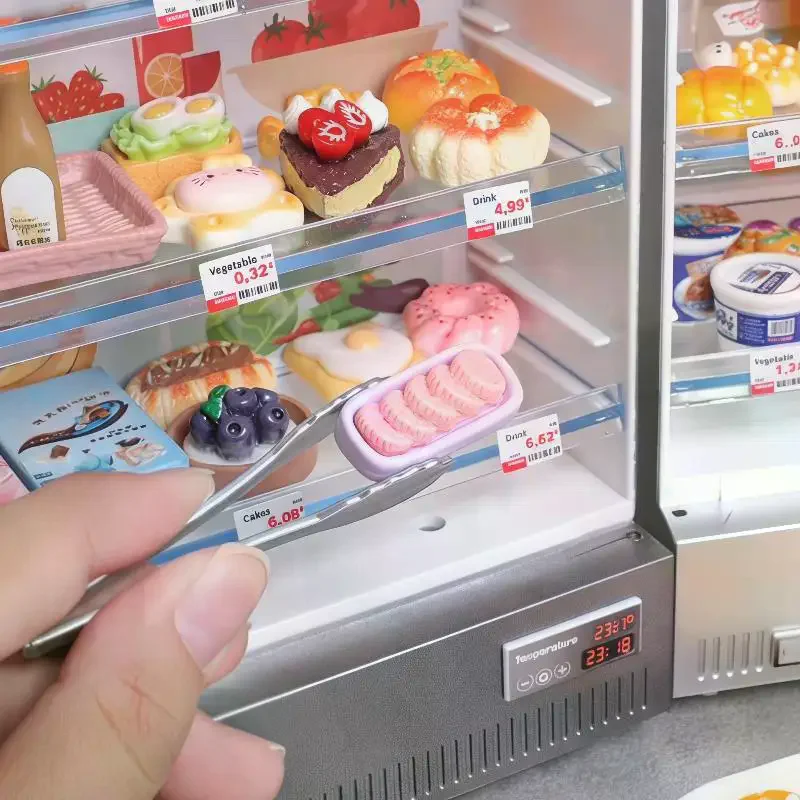 Miniature Dollhouse Kitchen Fridge Tiny Realistic Furniture Food Accessory Kit for Doll House Scene Making Gifts