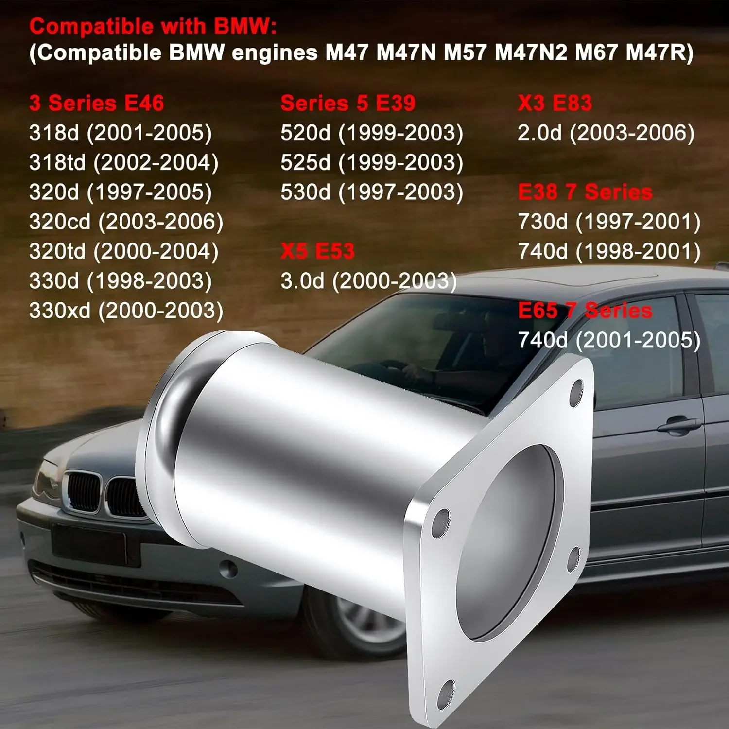 Car Aluminum EGR Valve Kit Replacement Pipe for BMW E46 E39 X5 E53 X3 E83 E38 E65 E46 318D 320D 330D 330Xd 320Cd 318Td 320Td