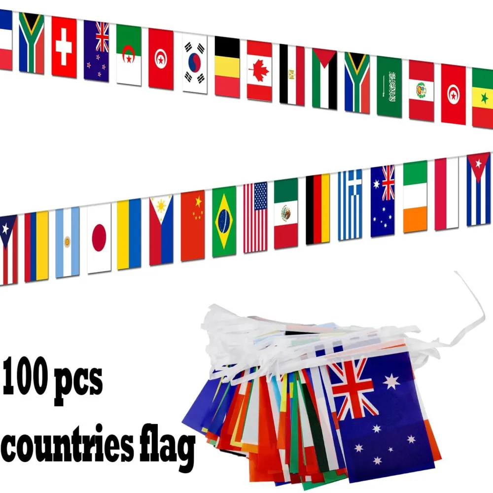 World Flags International Flags 100 Countries Hanging String Flags National Bunting Pennant Banner for Sports School Club