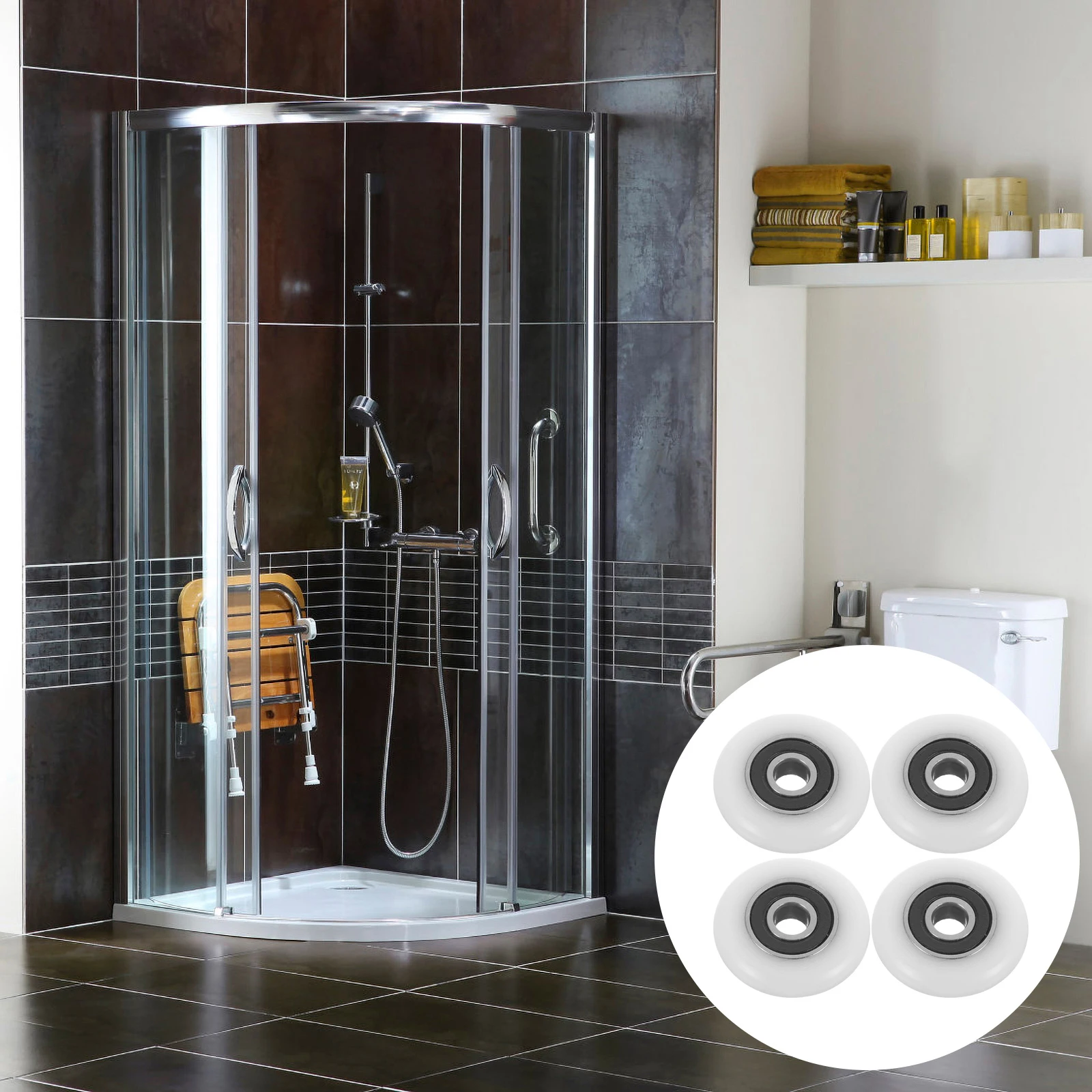 

4pcs Shower Rollers Sliding Glass Runners Replacement Smooth Quiet Heavy Duty Bathroom Pulley System Easy Install For Tub