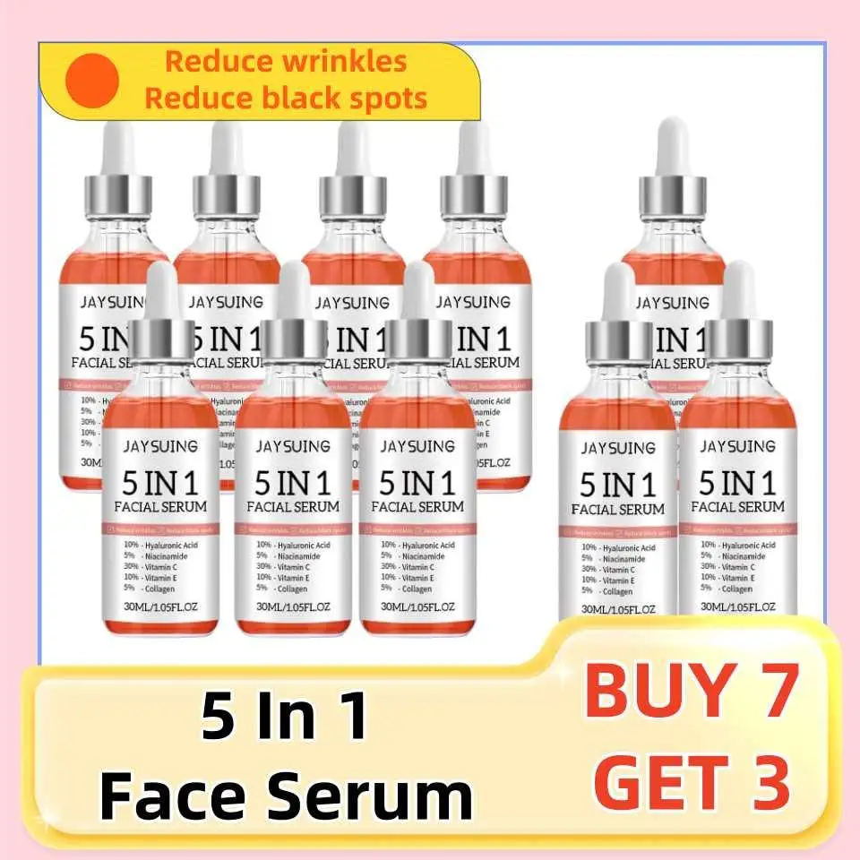 

10Pcs 30ml 5 In 1 Face Serum Moisturizing Hyaluronic Acid Anti Wrinkle Aging Vitamin C Whitening Facial Serum Shrink SkinCare