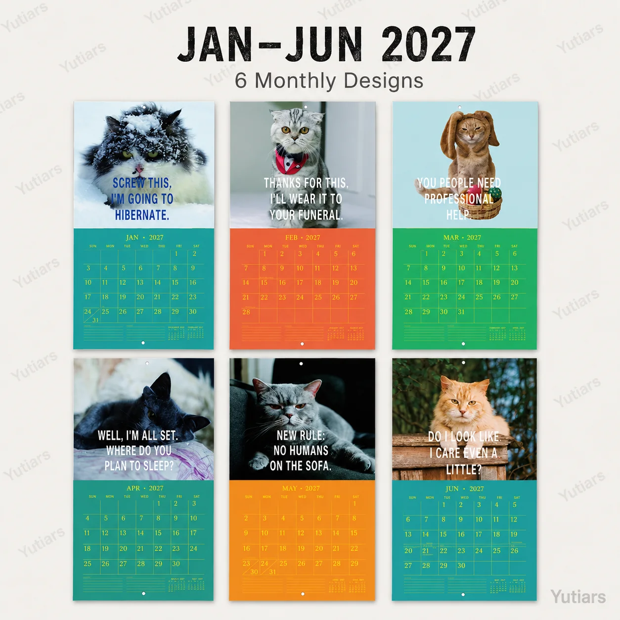 2027 Pissed-Off Cats Calendar, Hilarious Funny Cat Wall Calendar with 12 Monthly Pictures, Large Writing Space Planner for Home