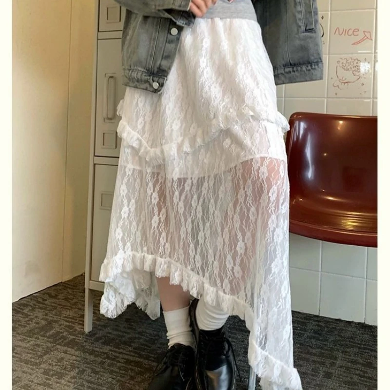 

Spring Autumn New Solid Color Fashion Elastic Waist A-line Skirt Women High Street Casual Edible Tree Fungus Asymmetrical Skirts