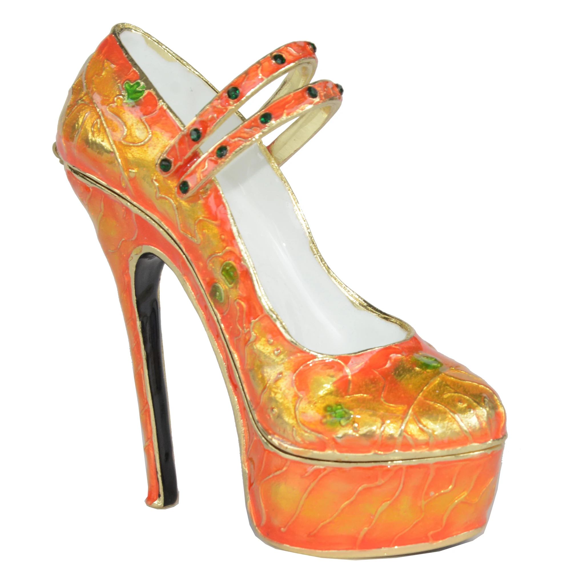 Ladies High Heel Shoe Collectible Enamel Trinket & Jewelry Box Crystals Bejeweled Metal Giftware