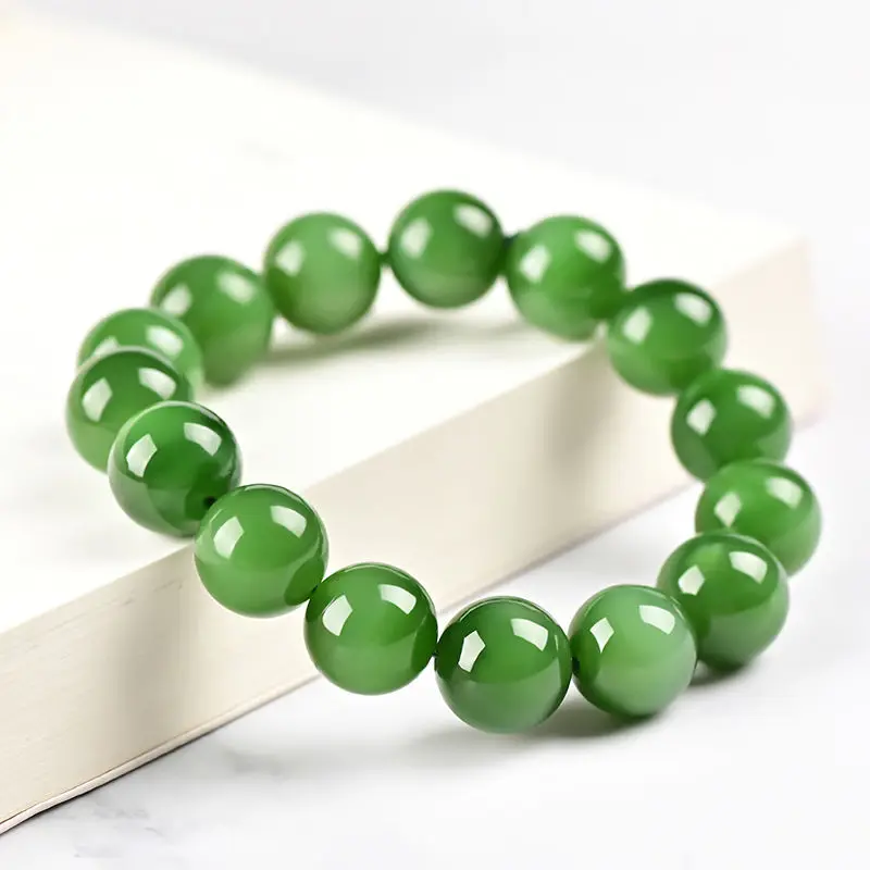 Xinjiang natural Hetian jade cat-eye spinach green bracelet unisex from an old mine with an icy texture