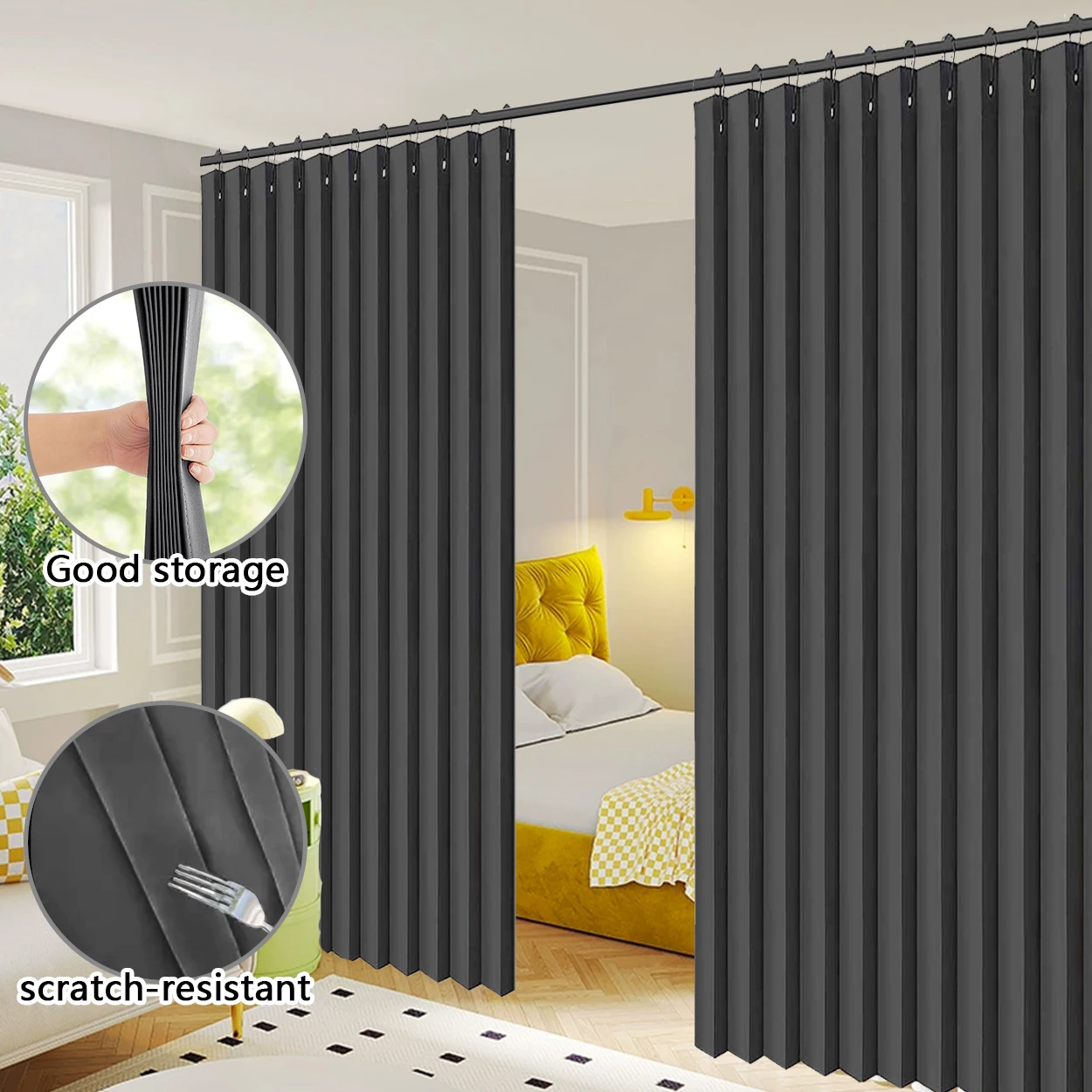 1Panel, Privacy Curtains for Bedroom and Living Room, Crumpled Drape Partition Curtain Door Curtain, Top Punching, Modern Kitchen and Restaurant