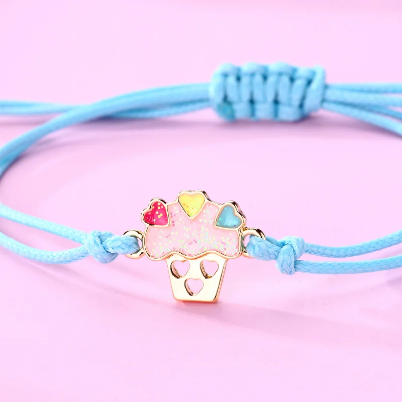Luoluo&baby 2Pcs/Set Cartoon Ice Cream Cake Heart Best Friends Charms Bracelet Adjustable Chain Bracelets for Kids Jewelry