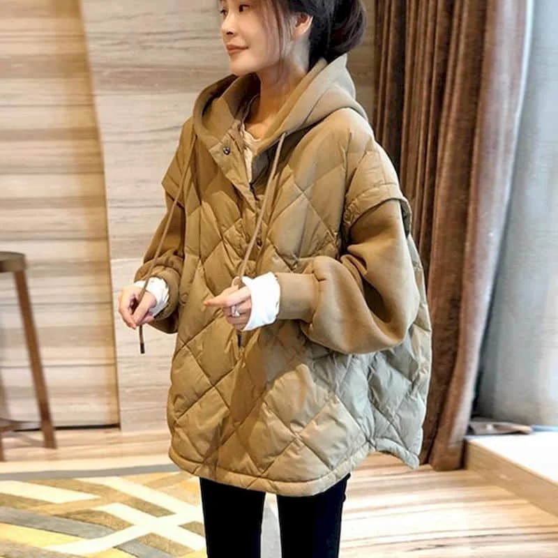 Hoodies for Women Long Sleeve Quilted Lightweight Cotton Added Vintage Aesthetic Korean Style Hooded Casual Winter Women Tops