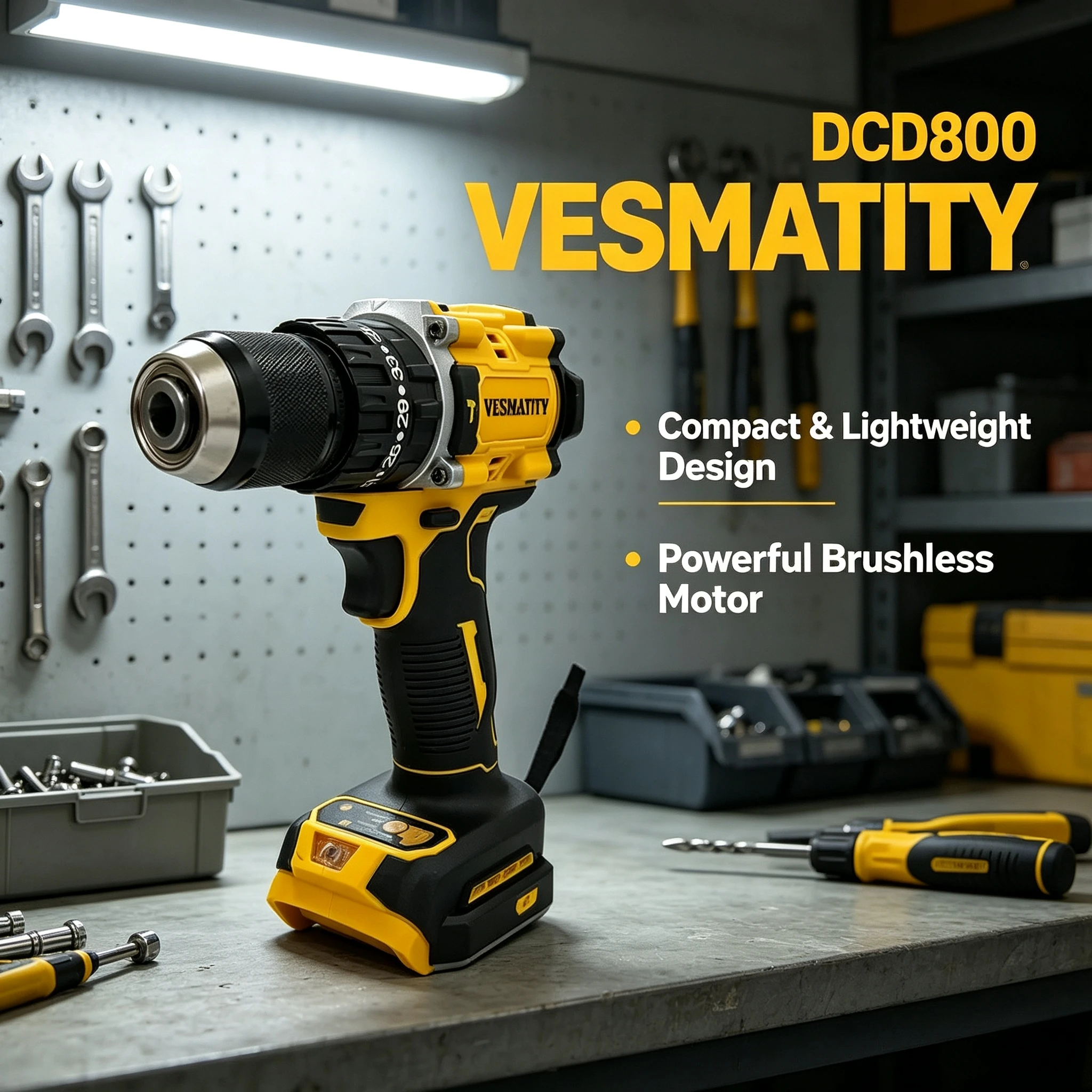 Vesmatity DCD800 20V Brushless Drill Driver 90Nm Torque 2 Speed Compact Cordless Power Tool Home Workshop Prime