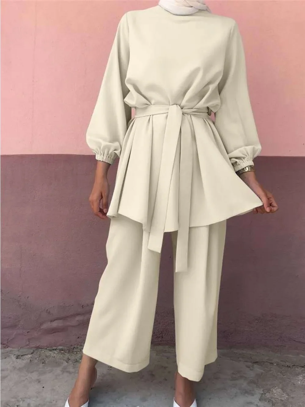 Eid Two-piece Muslim Sets women Abaya Turkey lace-up shirts Caftan Kaftan Islamic 2 Piece Set Women Musulman Ensembles Outfits
