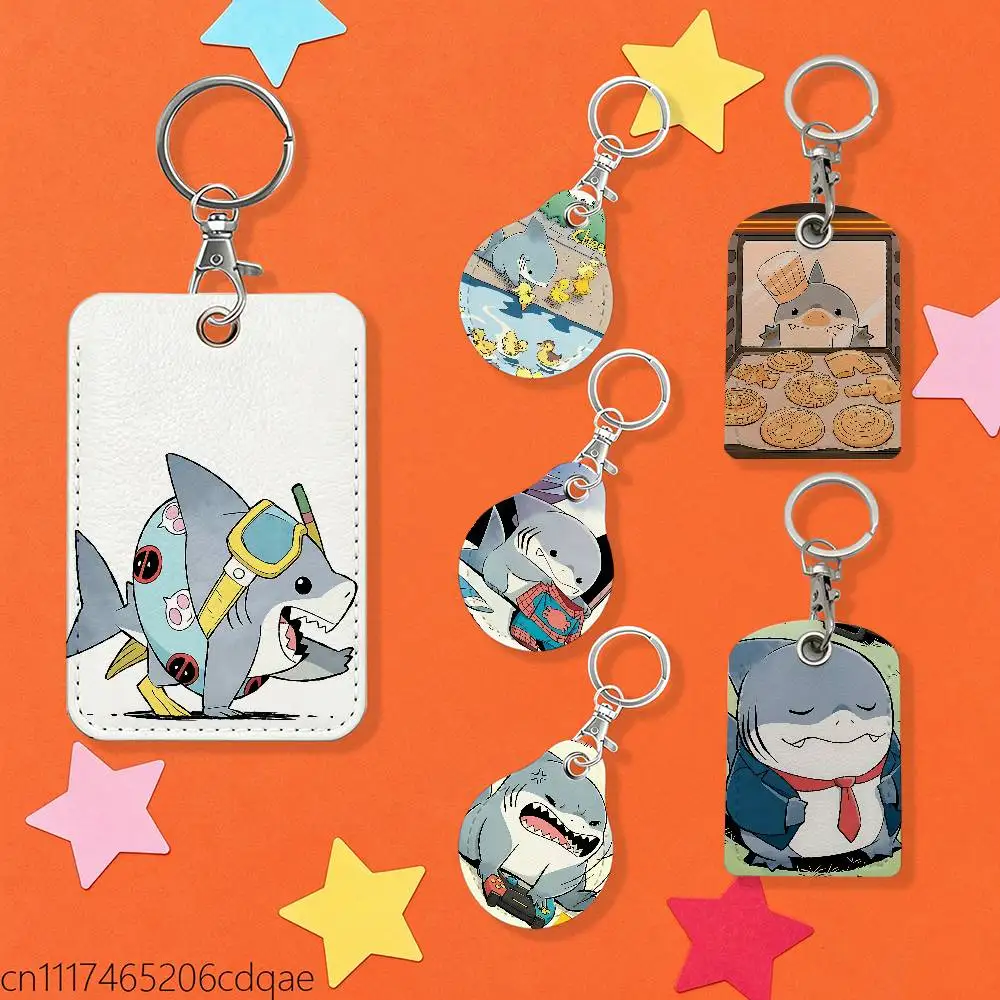 FOR J-Jeff the Land-D Shark 1pcs Leather Card Holder With Key Ring Water Drop Shaped Key Case Keychain Doorlock Accessories
