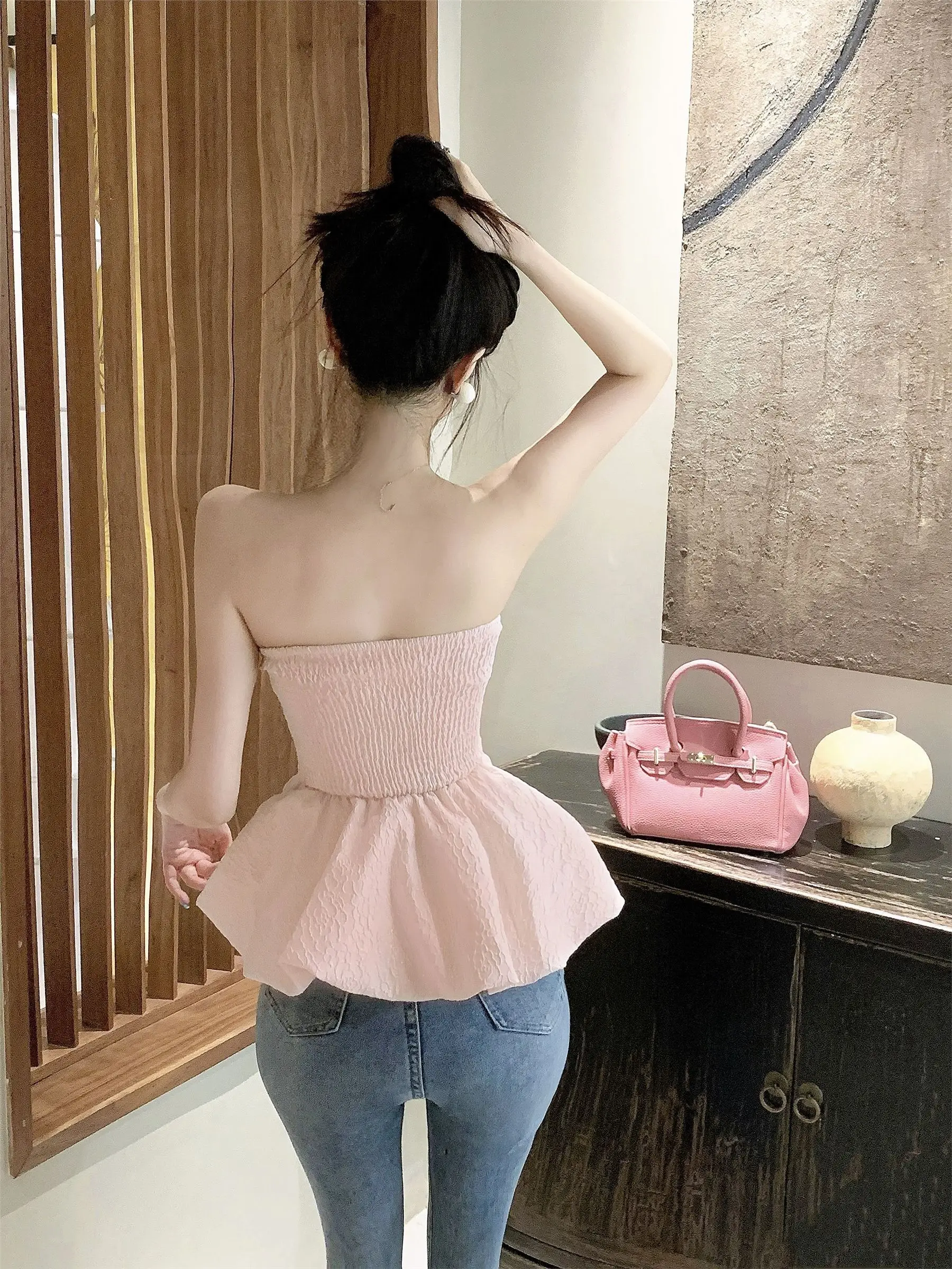 American Niche Chic Sexy Halterneck Camisole Women\'s Summer Fluffy Tweed Style Top Summer