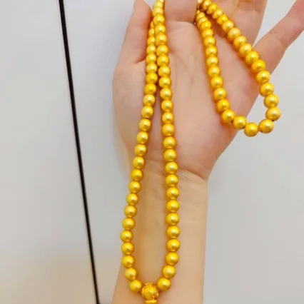 2026 Chinese Style Lotus Three Way Beaded Bracelet Necklace For Women Daily Wear Good Luck Sweater Chain Copper Gold Plated Sand