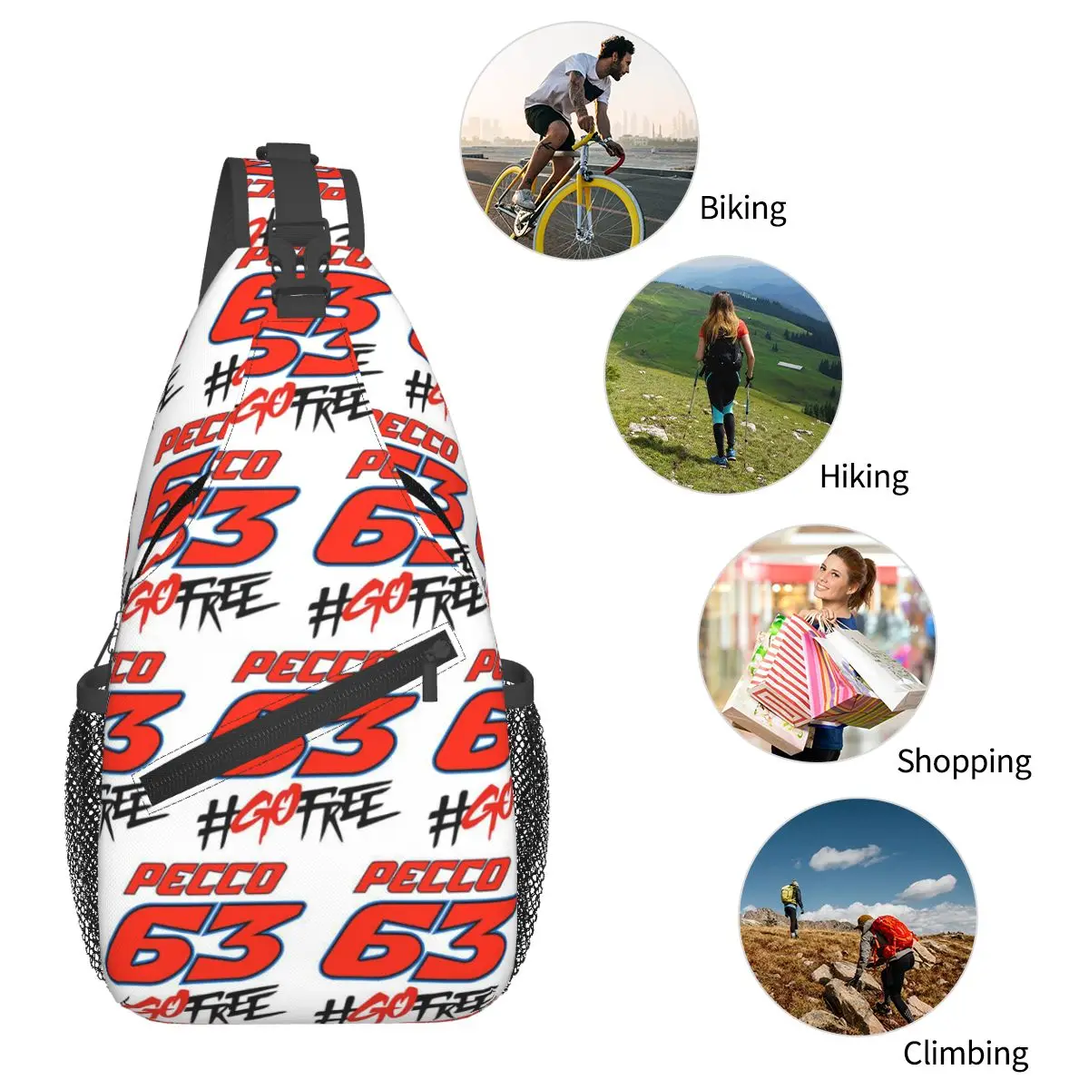 Pecco Bagnaia 63 حقيبة صدر للرجال حقيبة ظهر كروس بودي حقيبة صدر للسفر والمشي لمسافات طويلة حقيبة كتف Daypack