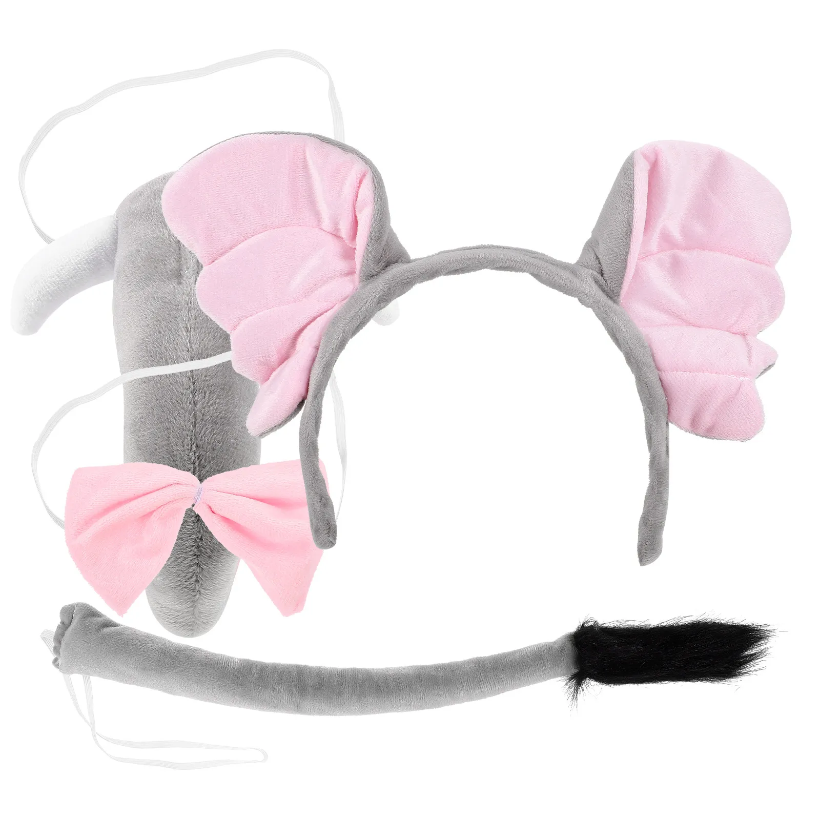 1Set Unique Elephant Costume Set with Ear Headband Bow Tie Tail for Women Festival Party Role Play Photo Prop Accessories