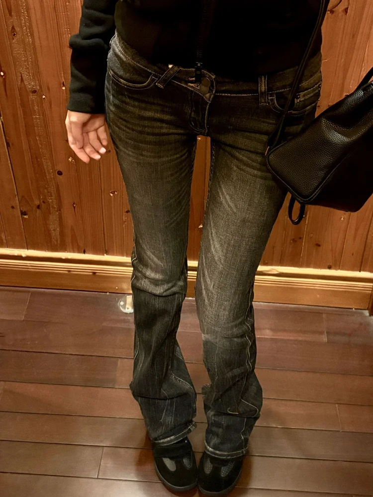 

Ретро-джинсы из американского хлопка с бамбуковым волокном, с высокой талией, облегающие, с двойной отделкой, с тяжелой вышивкой, эластичные, микро-клеш, из денима