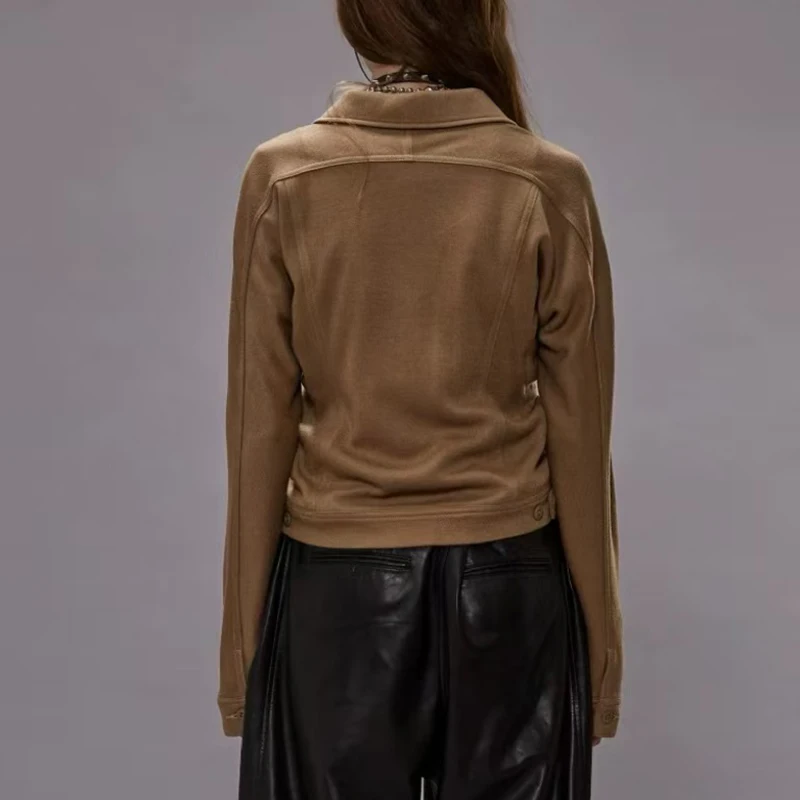 Chemise en tissu tricoté pour femmes, haut à col rétro plissé personnalisé robuste, chemise de haute qualité, 2025, automne, nouveau style