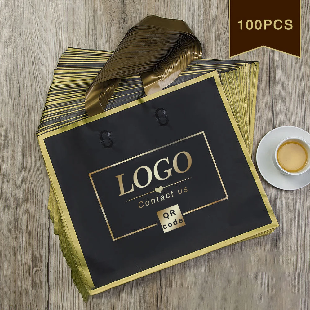 100 Uds. Bolsas de compras gruesas mate con logotipo personalizado Phnom Penh con asa bolsa de regalo de plástico con logotipo impreso de un Color