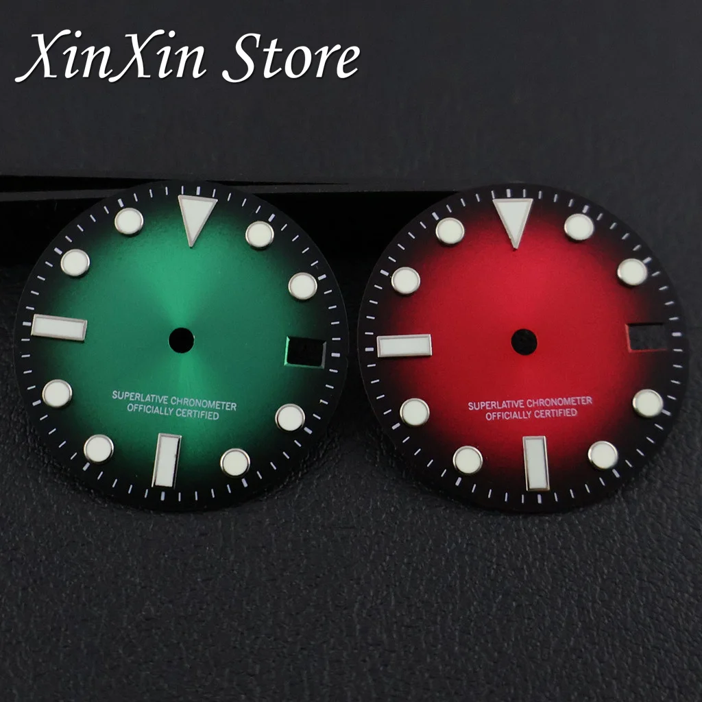 Mod 28.5MM Sunburst Watch Dial High Quality Green Luminous Watch Face Modified For NH35 NH36 4R 7S Men\'s Mechanical Diving Watch