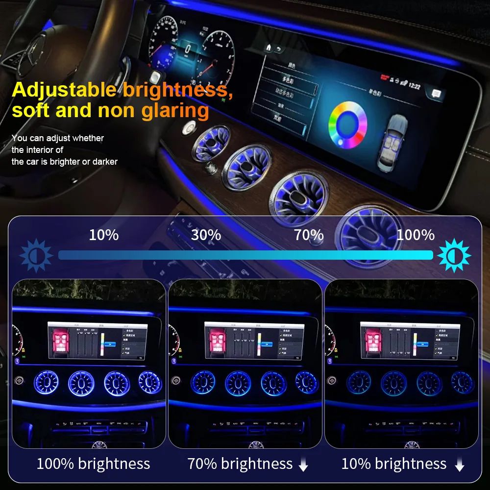 64-цветное светодиодное вентиляционное отверстие для Mercedes Benz E-Class W213 2016-2023, светодиодная турбинная форсунка, выходное освещение, турбо-внутреннее вентиляционное отверстие