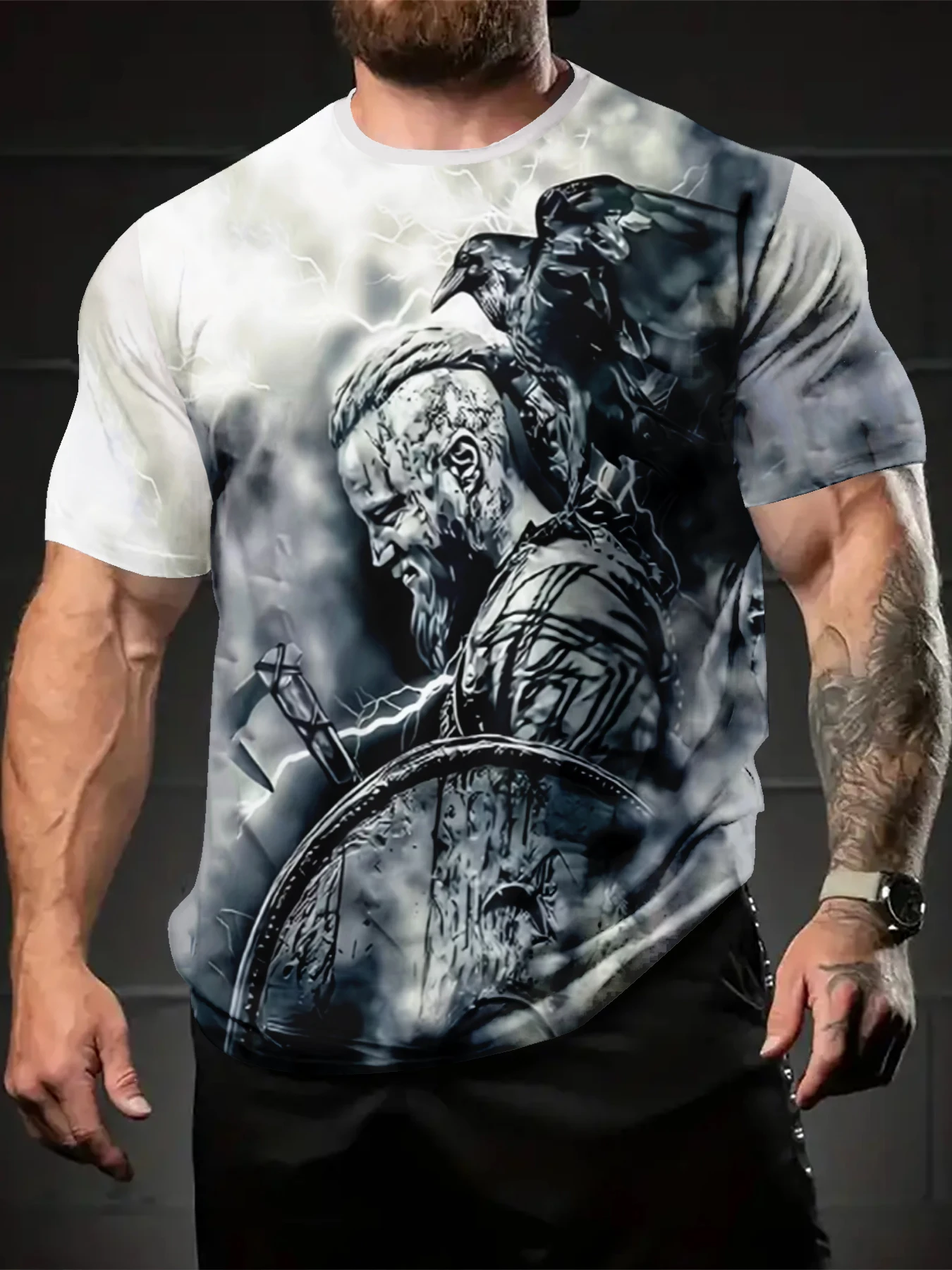 Casual Men Smoky Tone Myth Character Animal Art Basic Short Sleeve Top