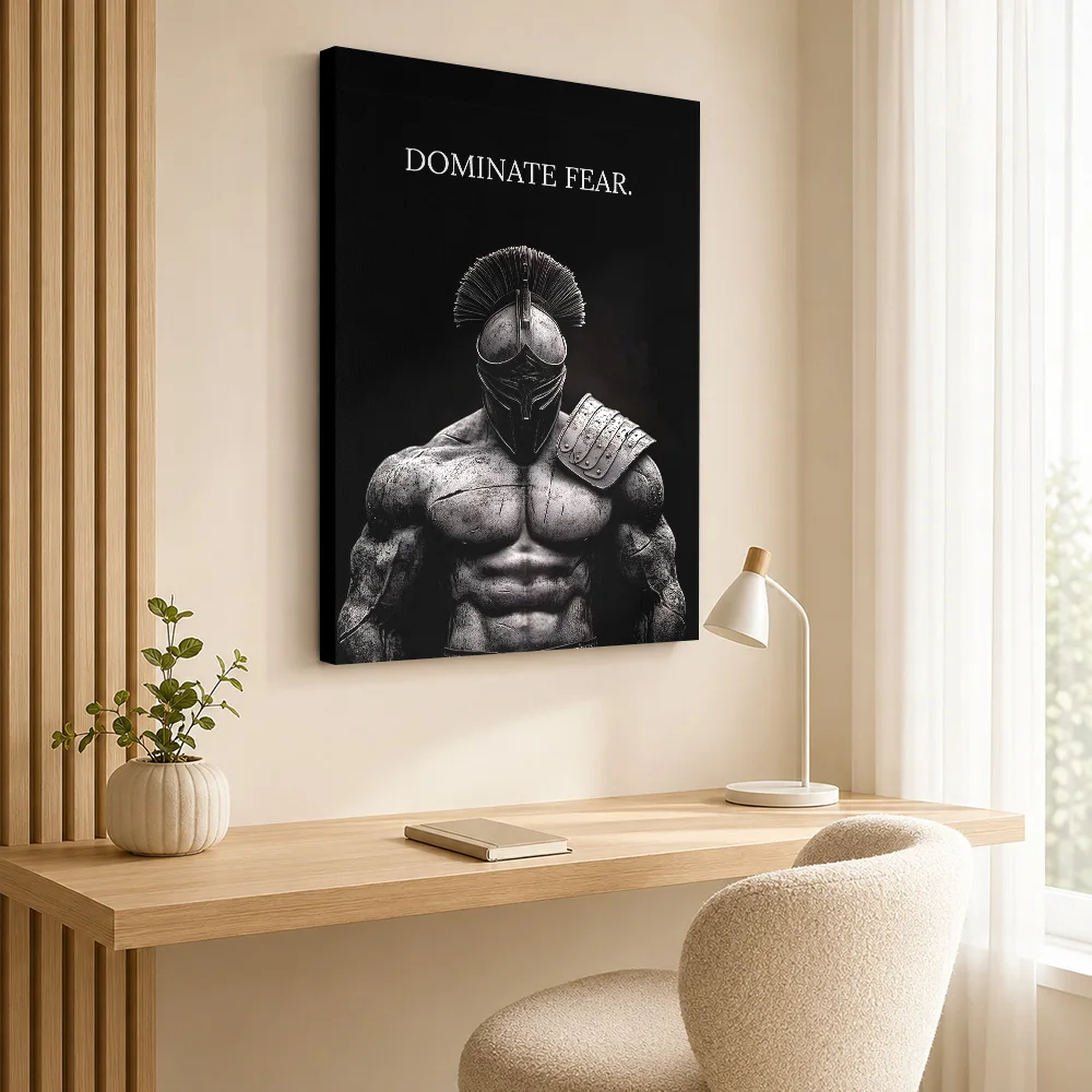 Dominate Fear Spartan Warrior Framed Canvas Poster Customized Photo Modern Aesthetic Wall Paintings Decoration for Dining Room