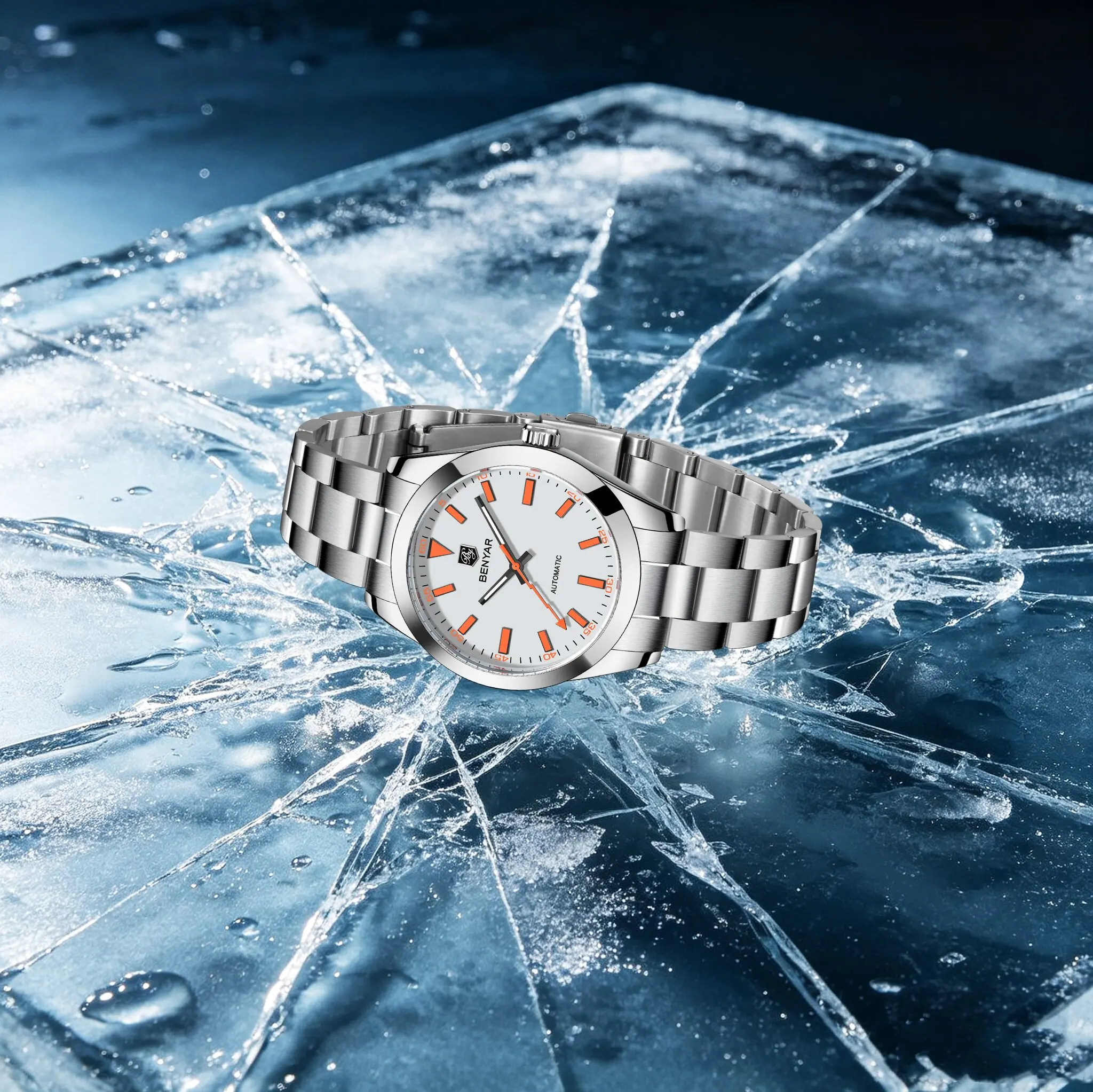 BENYAR Luxury Men Automatic Mechanical Watch Explorer Style Stainless Steel Business Dress Wristwatch Waterproof Luminous Watch