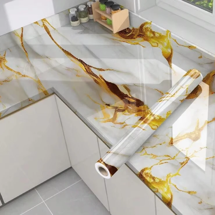 Marble Self-adhesive Wallpaper PVC Waterproof,Flame-retardant,Oil Proof Sticker Background Marble Decorative Protective Film